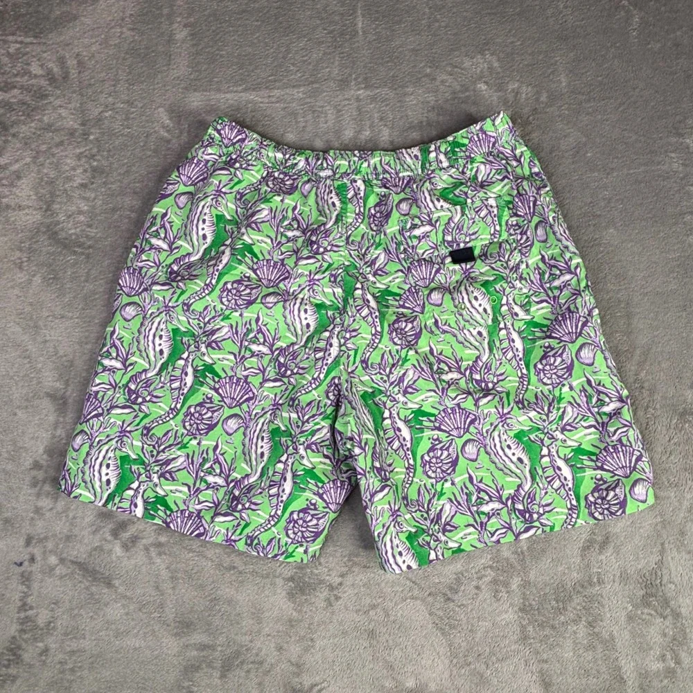 Vineyard Vines Swim Trunks Mens M Green Purple Seahorse Nautical Mesh Lined 6.5